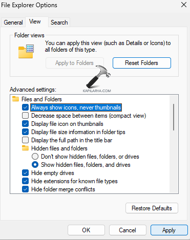 Disabling thumbnails
