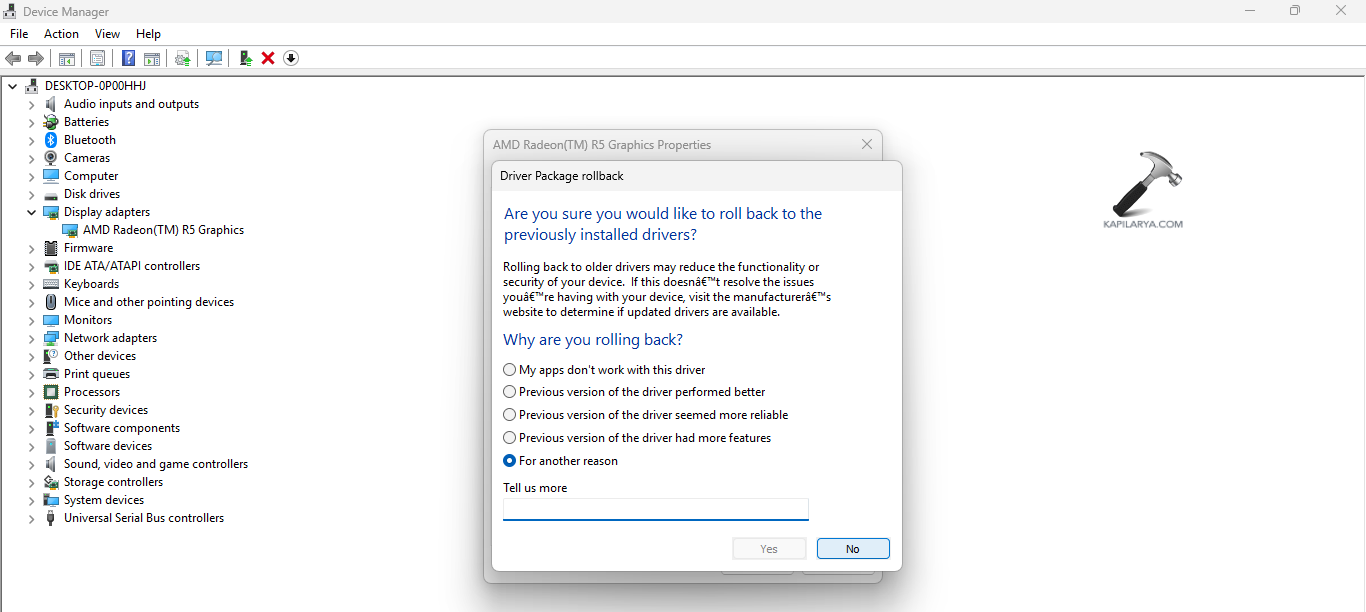 Selecting reason for rollbacking