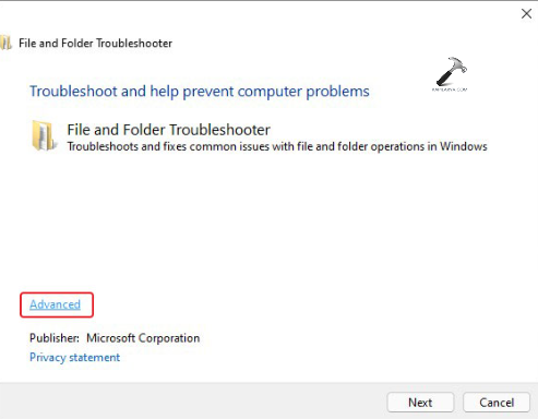 Starting File and folder troubleshooter