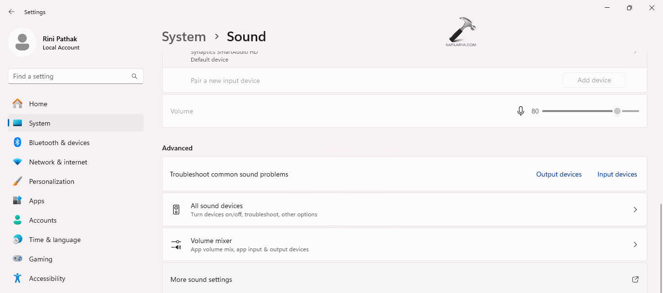 Opening More Sound Settings