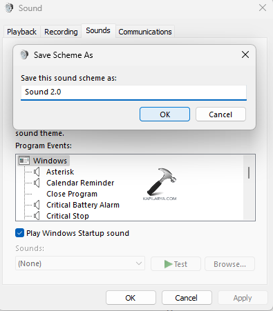 Selecting a name for the new sound