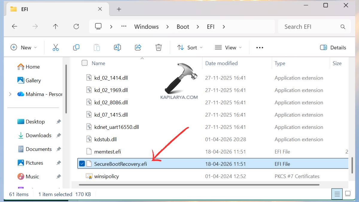 SecureBootRecovery file in Boot-EFI Folder Windows 11 Fix Secure Boot Violation, Invalid signature detected