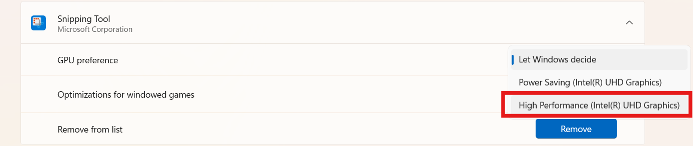 Set to high performance graphics