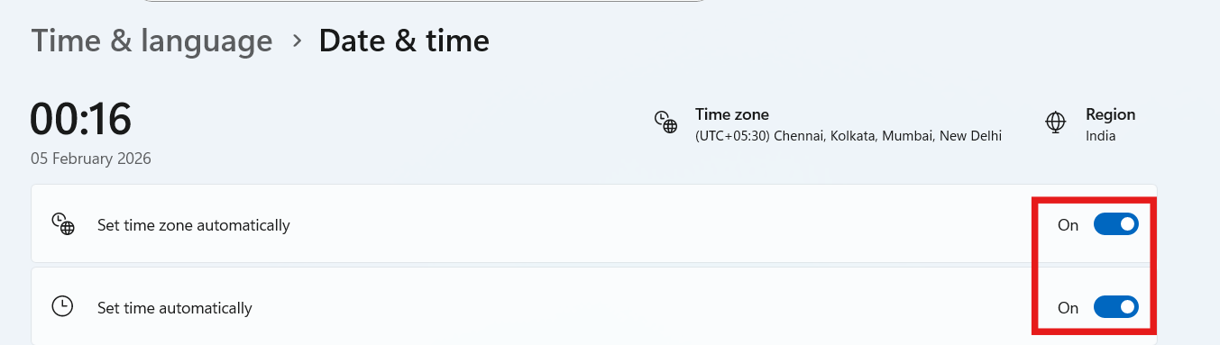 Set time and time zone: Wi-Fi certificate error on Windows 11