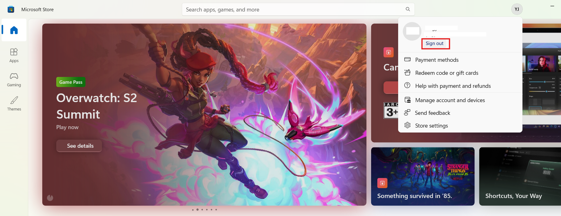 Sign Out and Back Into Microsoft Store