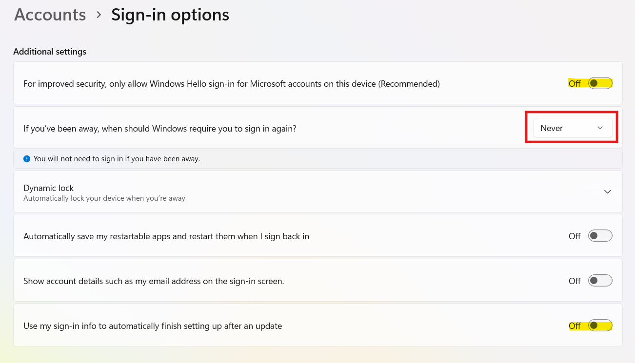 Sign in options: Endless Windows 11 sign in loop