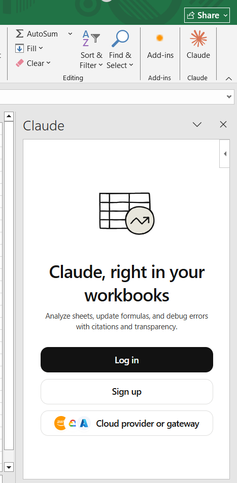 Sign in to Claude: Claude AI for Microsoft Excel