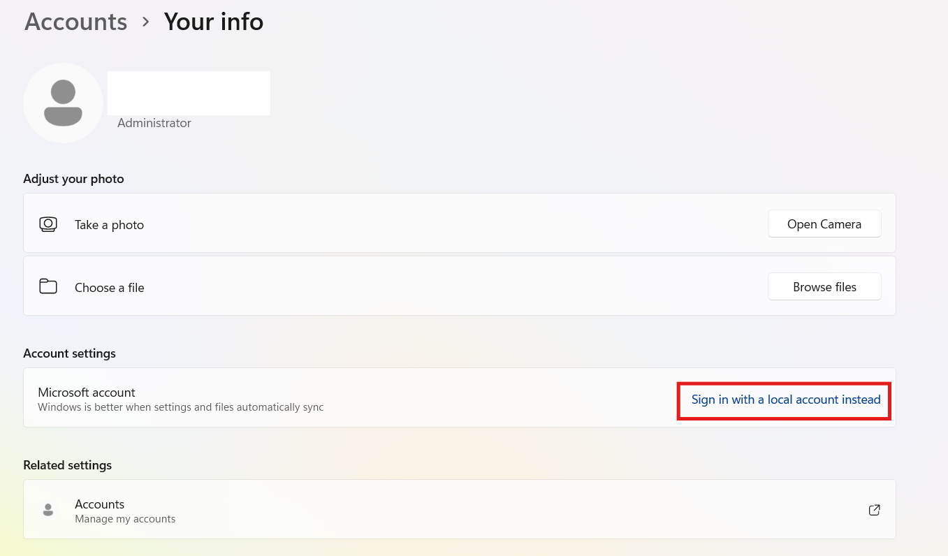 Sign in with a local account instead: Endless Windows 11 sign in loop