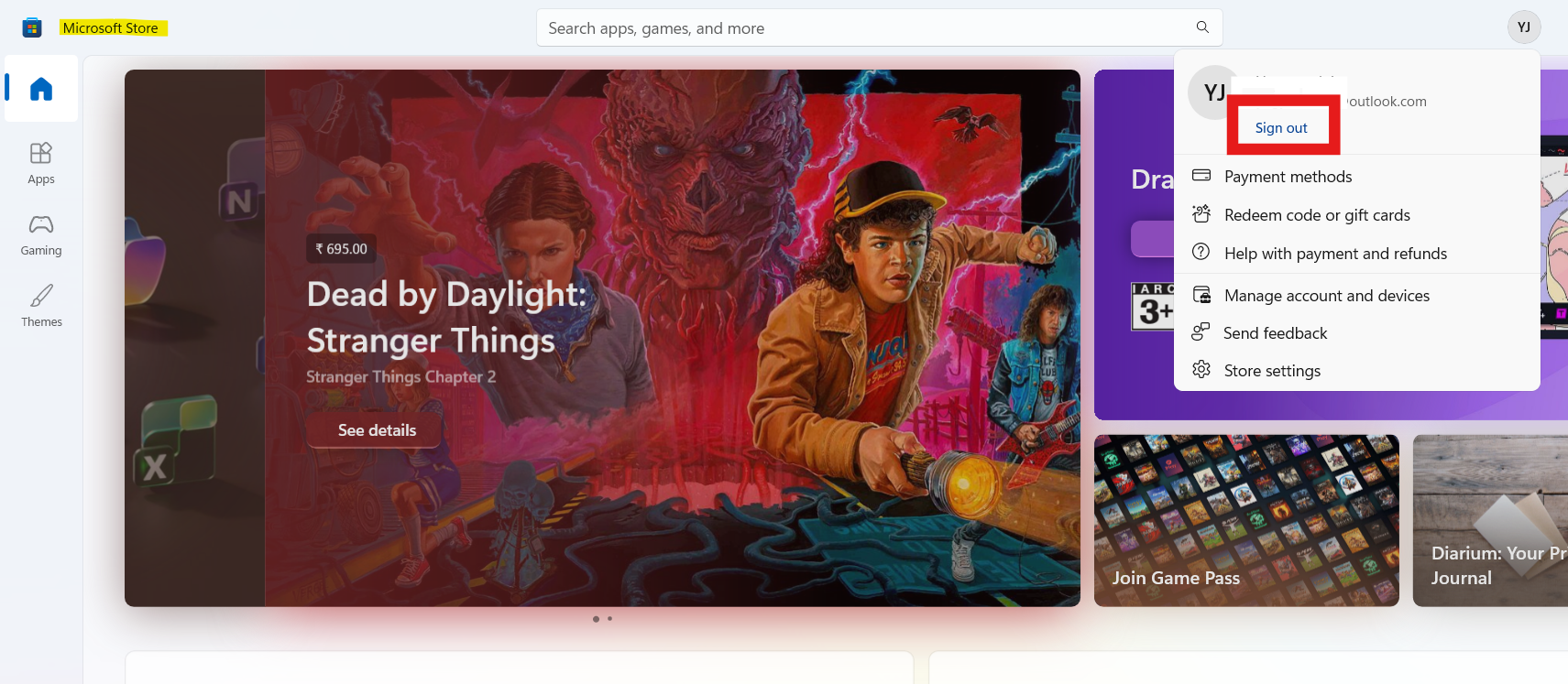 Sign out and sign in again: There Has Been an Error in Microsoft Store