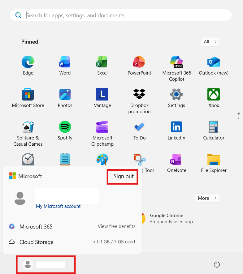 Sign out: Copilot shows blank screen in Windows 11