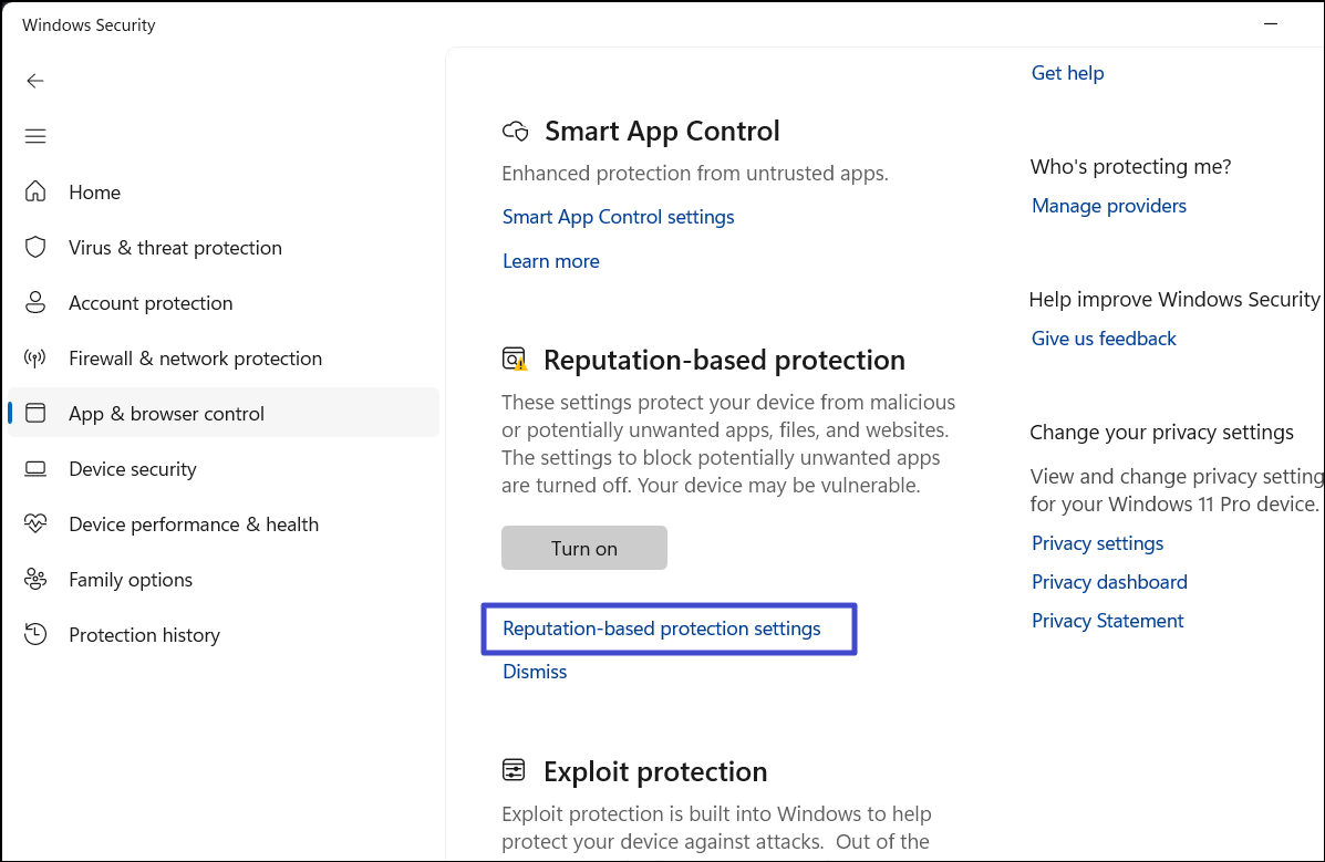 click Reputation-based protection
