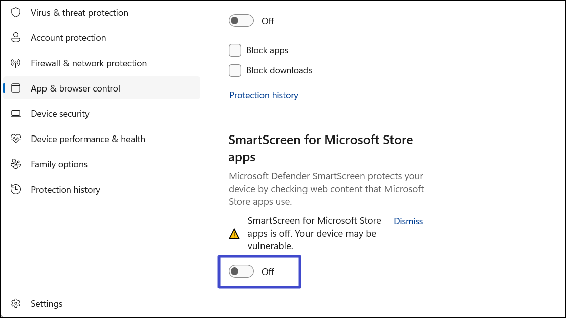 Disable SmartScreen for Microsoft Store apps