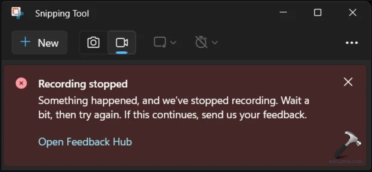 Fix Snipping Tool Recording Stopped Error