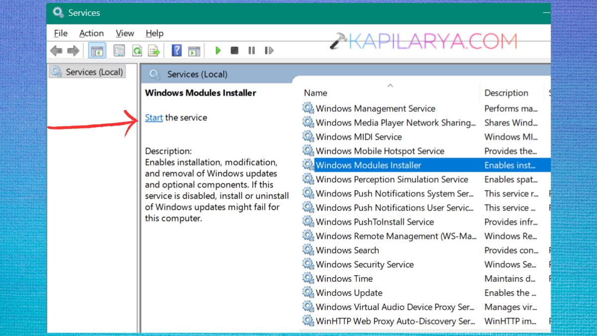 Start Windows Modules Installer service Fix Windows Resource Protection could not start the repair service