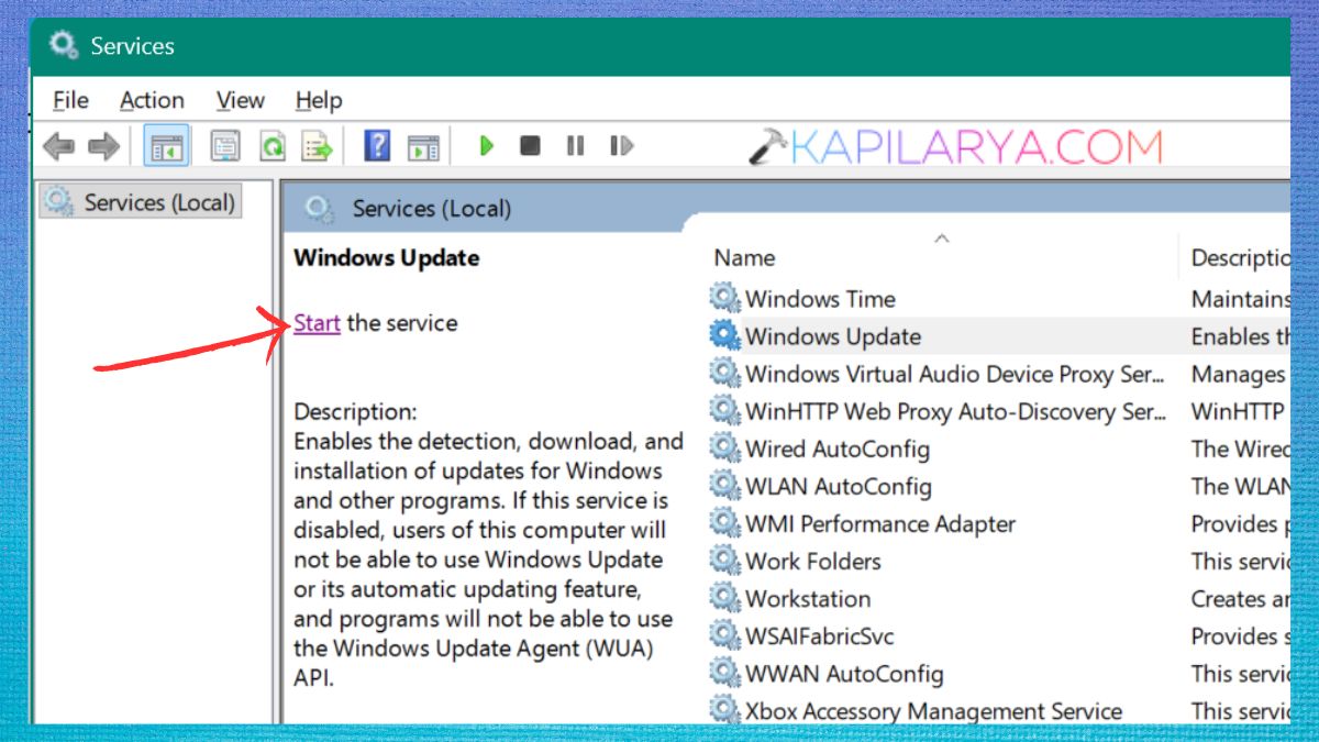 Start Windows update service Fix Windows Update error code 0x800704c7