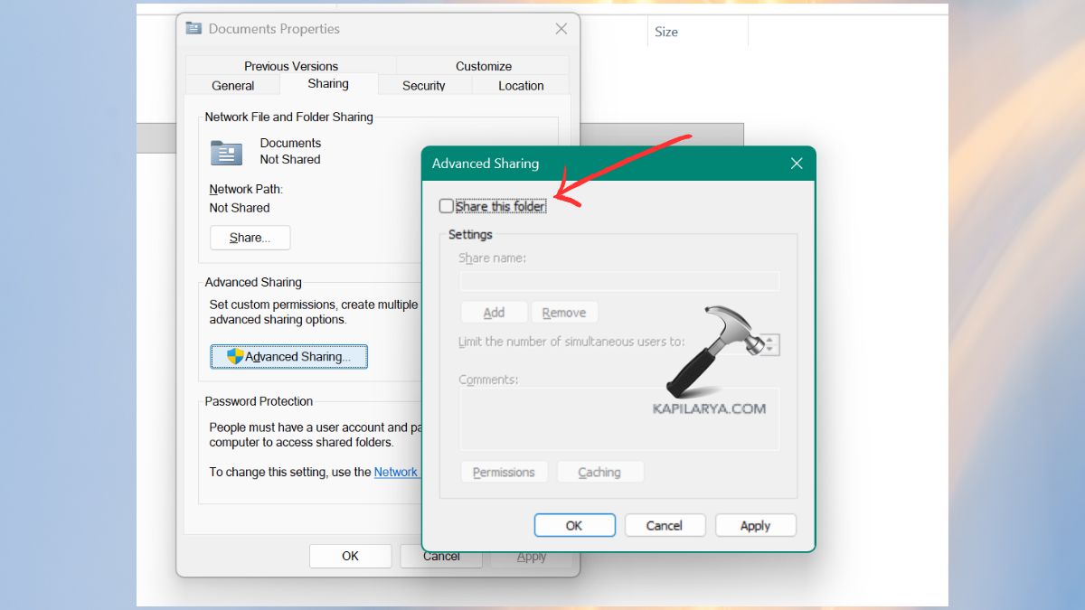 Stop Sharing a Folder Through File Explorer in windows 11