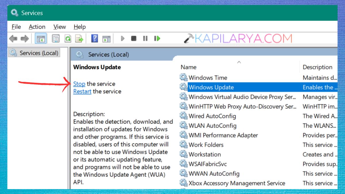 Stop Windows update service Fix Windows Update error code 0x800704c7