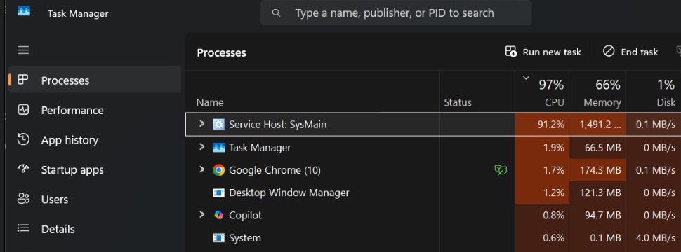 SysMain High CPU and High Memory usage in Windows 11