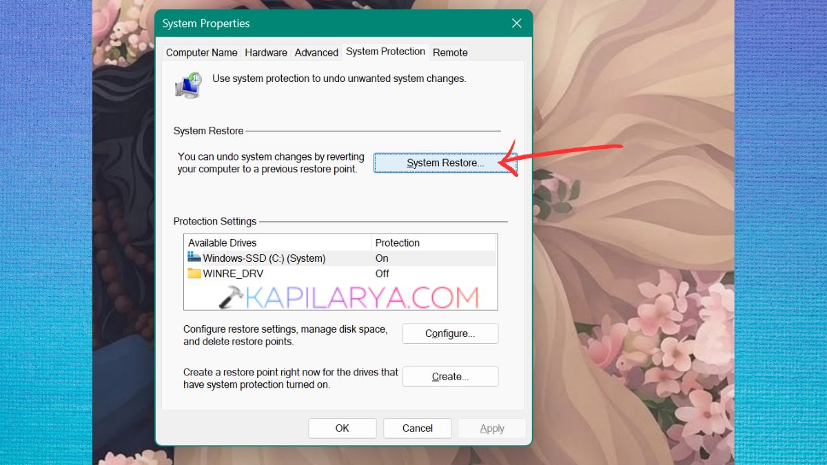 System Restore option Fix Windows Update error code 0x800704c7