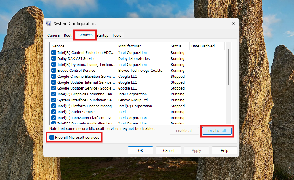 Hide microsoft services