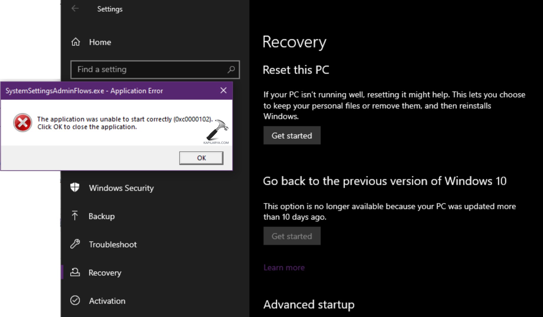 SystemSettingsAdminFlows.exe Error on Windows 11
