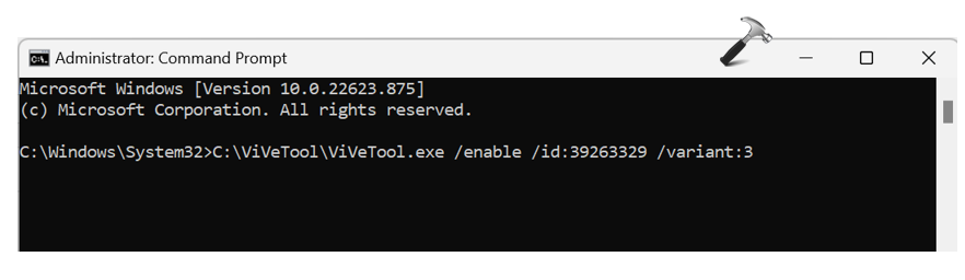 use ViVeTool on Windows 11 - command prompt 