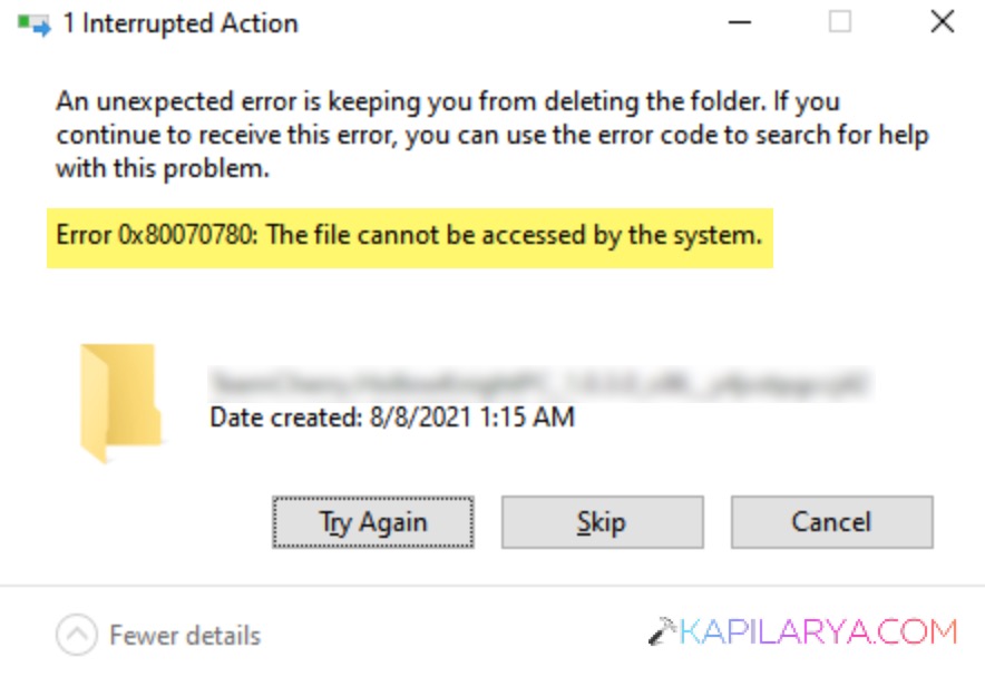 The file cannot be accessed by the system