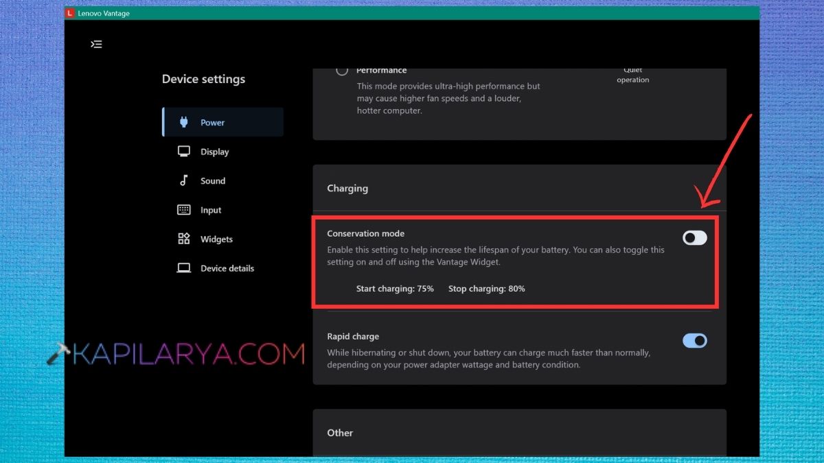 Toggle off Power Charging Conservation mode Fix Windows 11 Laptop Plugged In Not Charging
