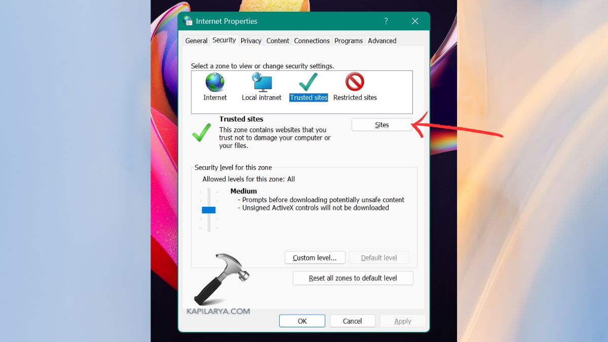 Trusted Sites in Internet Properties