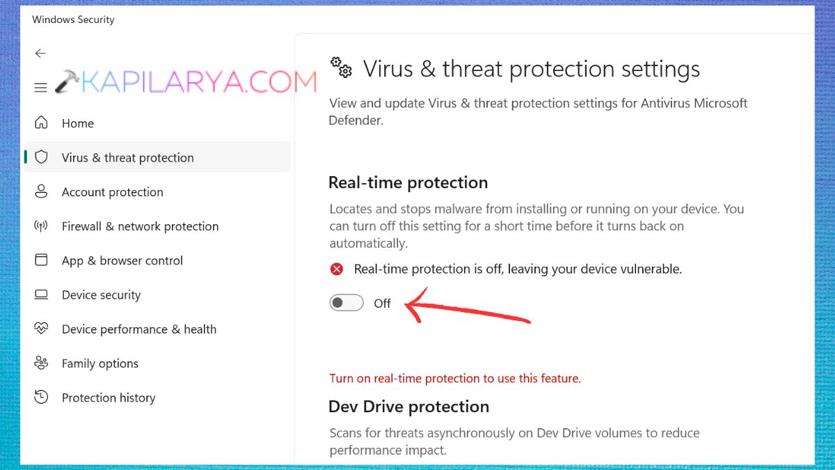Turn Off Real-time protection
