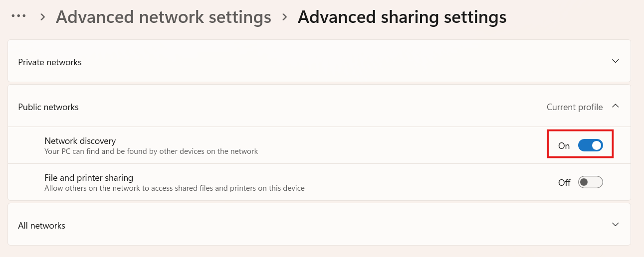 Turn On Network Discovery