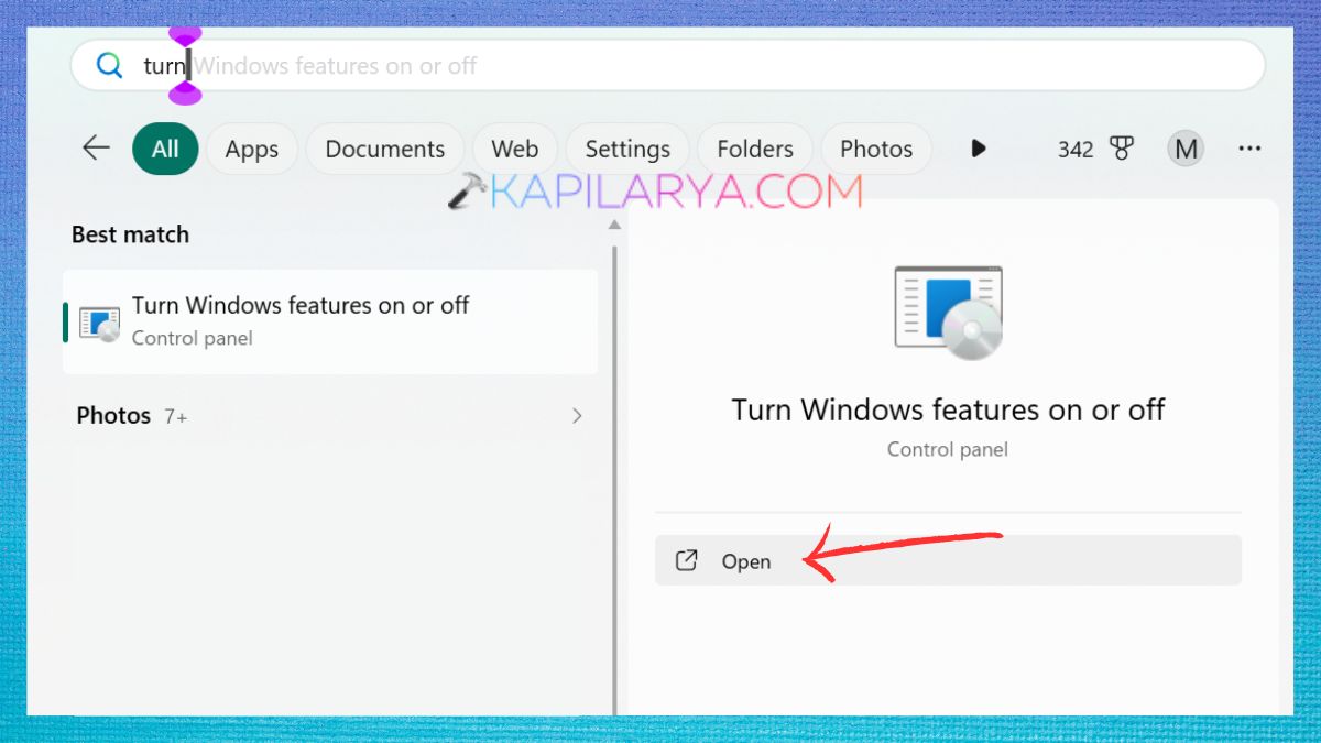 Turn Windows features on or off