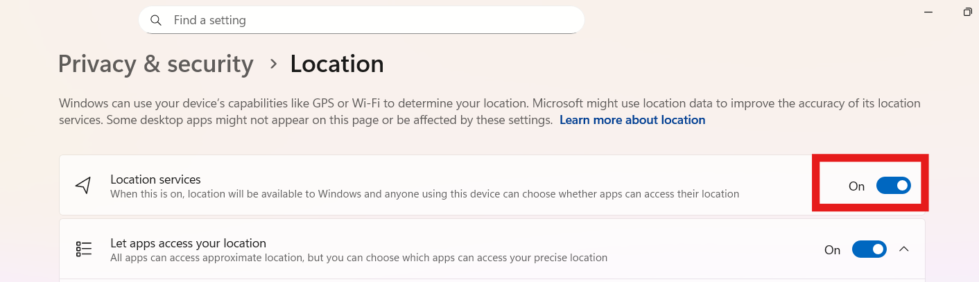 Turn location services on: location has been turned off by an admin