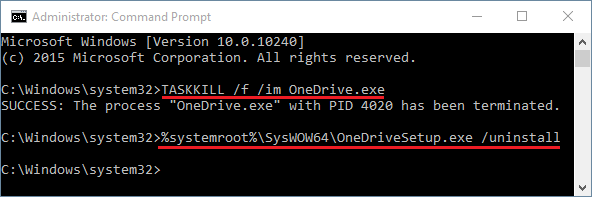 Uninstall Using Command Prompt: Uninstall OneDrive