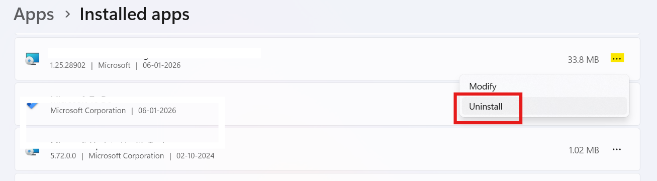 Uninstall affected App: Runtime Error 217 in Windows