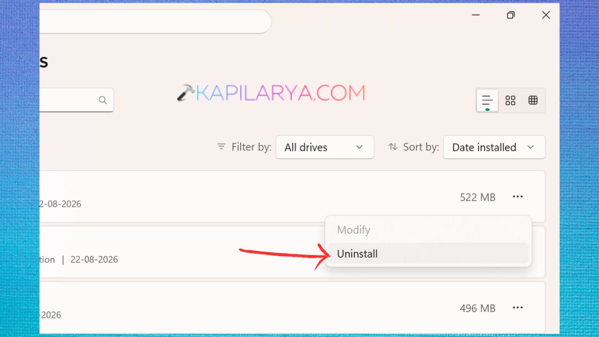 Uninstall app from Settings Fix Windows Security Offline Scan not working