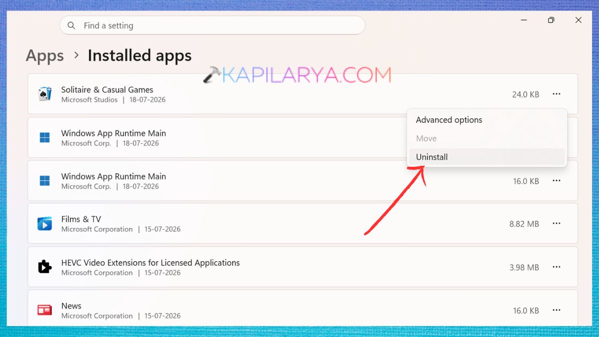 Uninstall app in settings Fix Endpoint Protection Service High CPU in Windows 11