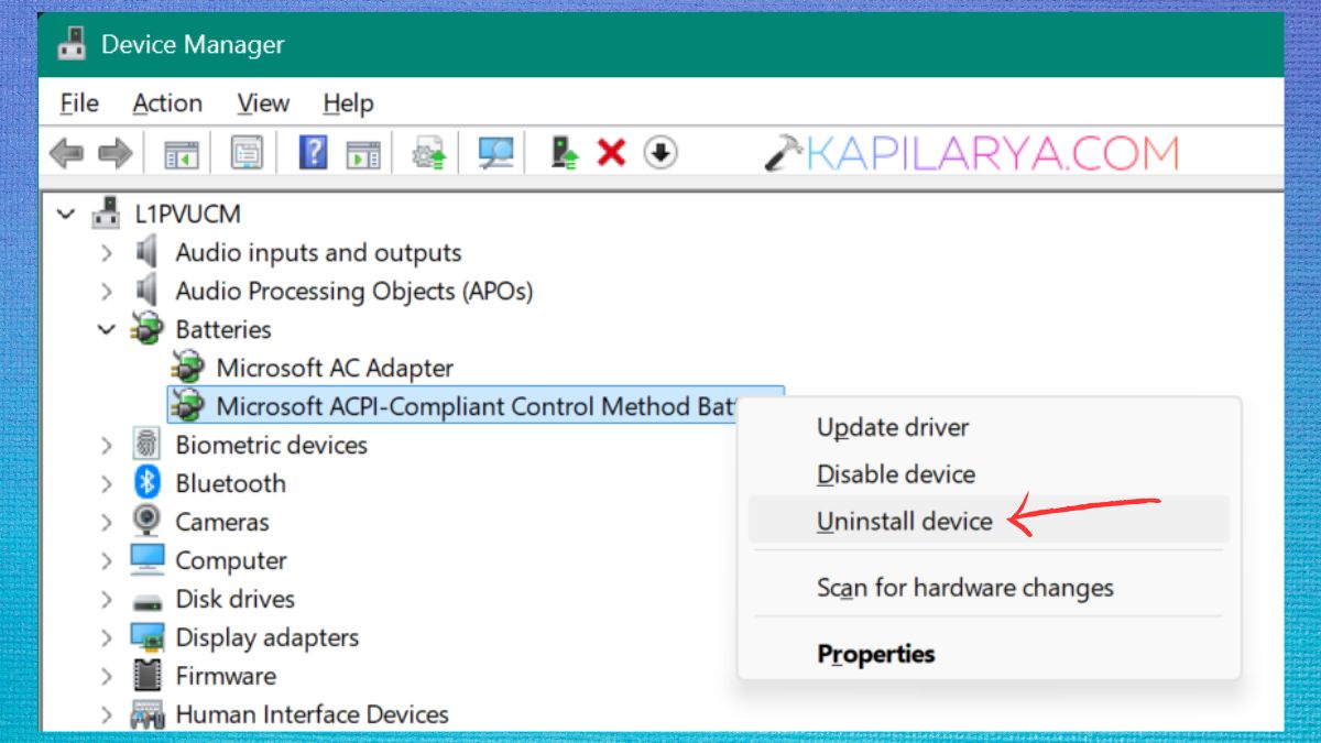 Uninstall device Batteries Microsoft ACPI-Compliant Control Method