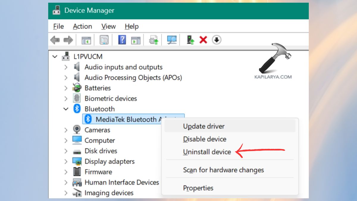 Uninstall device bluetooth in device manager