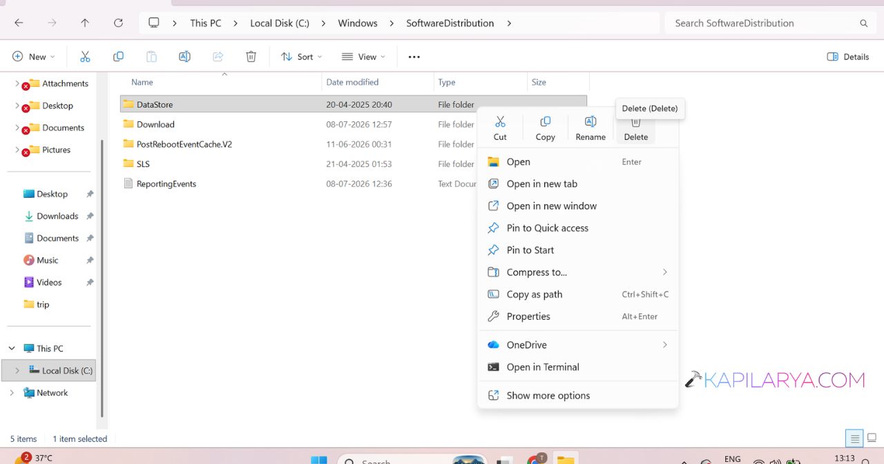Delete the files inside the folder
