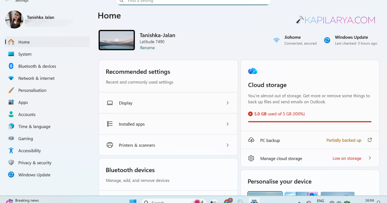 Open Settings using Win + I