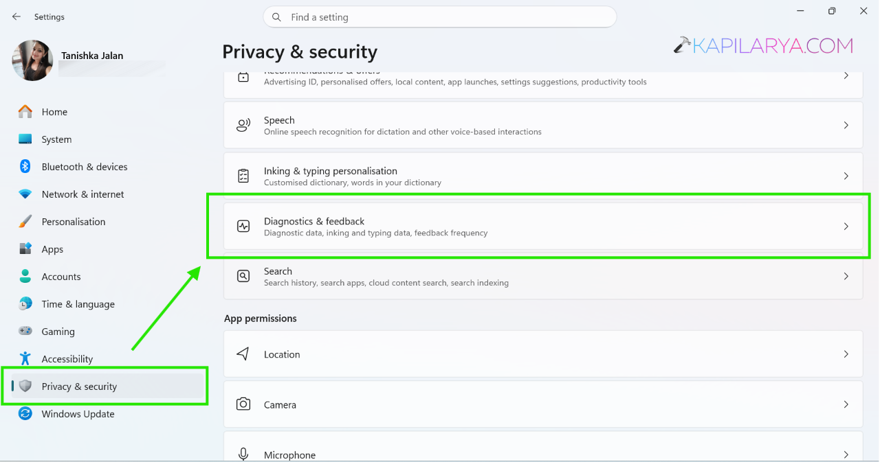 Go to Privacy & security > Diagnostics & feedback