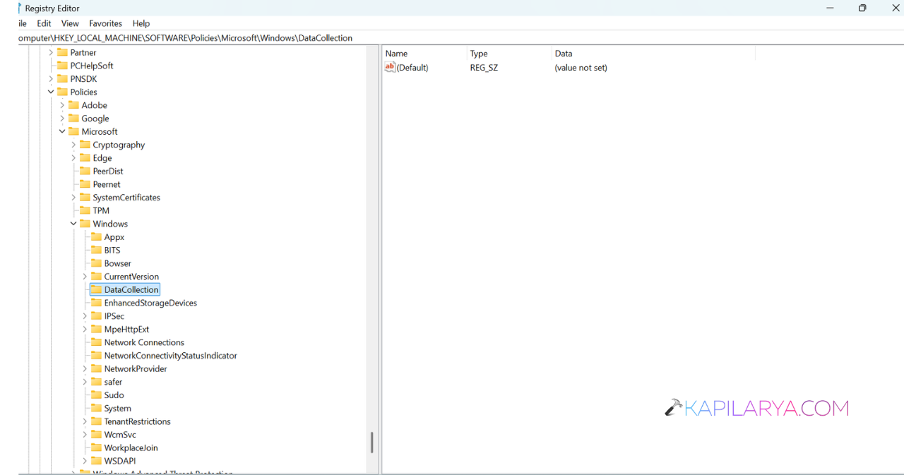 HKEY_LOCAL_MACHINE\SOFTWARE\Policies\Microsoft\Windows\DataCollection