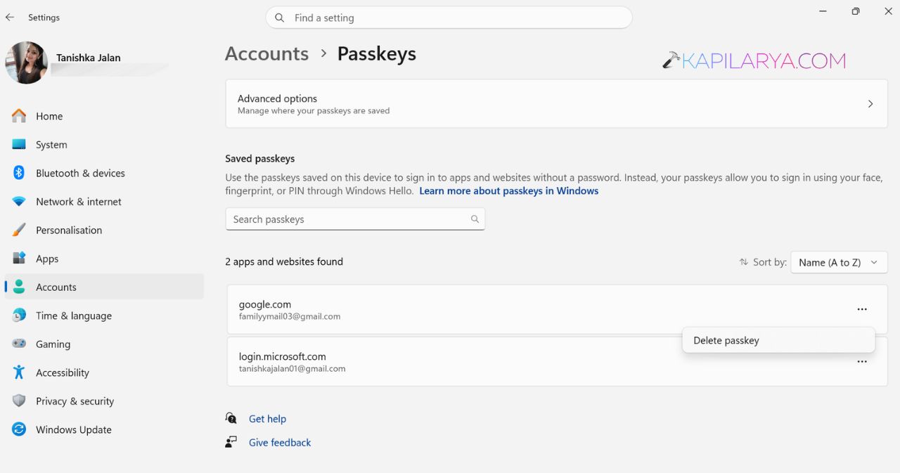 Delete passkey