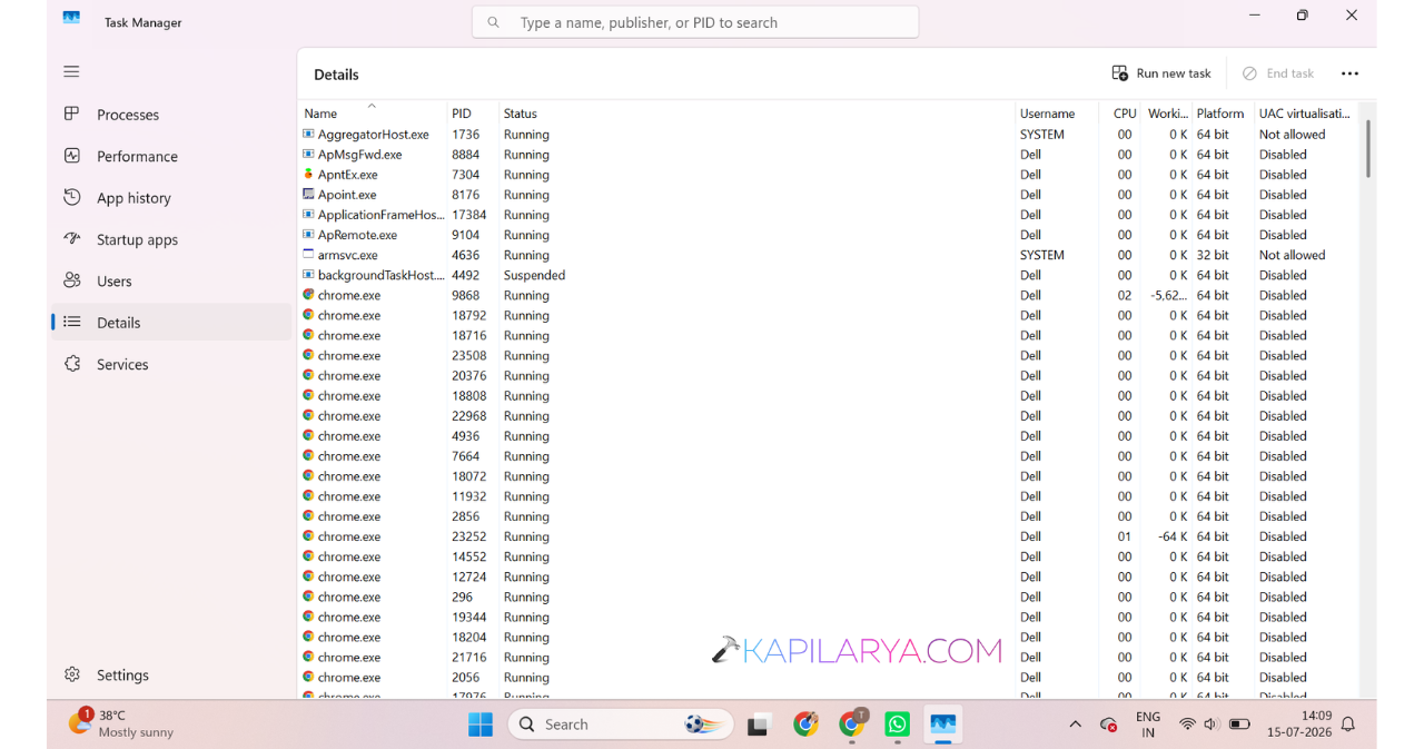 Go to the Details tab