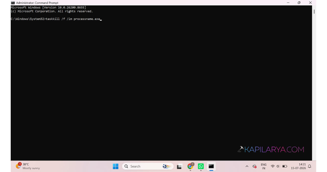 taskkill /f /im processname.exe
