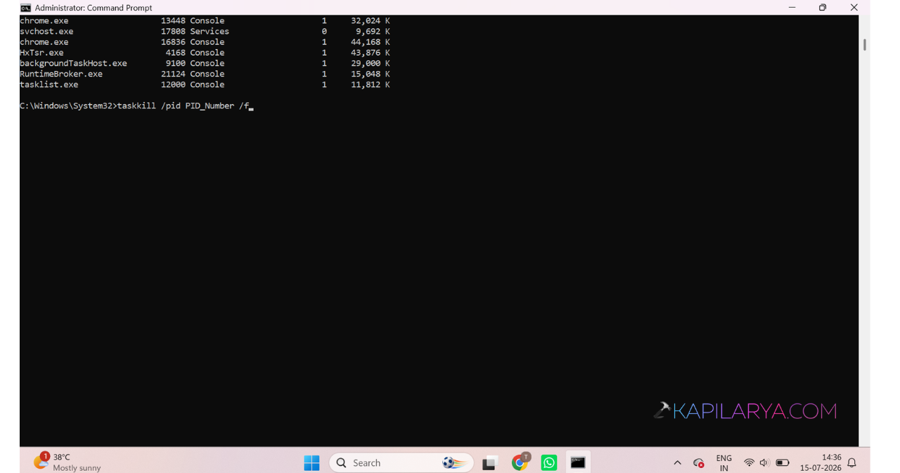 taskkill /pid PID_Number /f