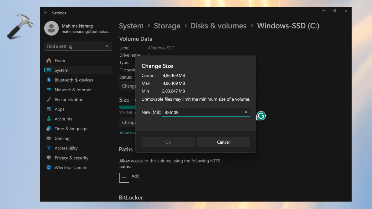 Partition SSD in Windows 11 Using Windows Settings