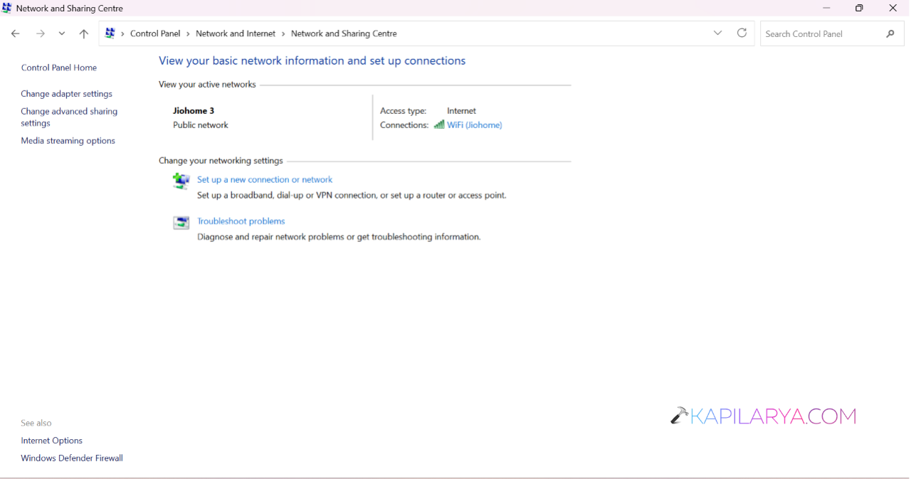 Select Change adapter settings