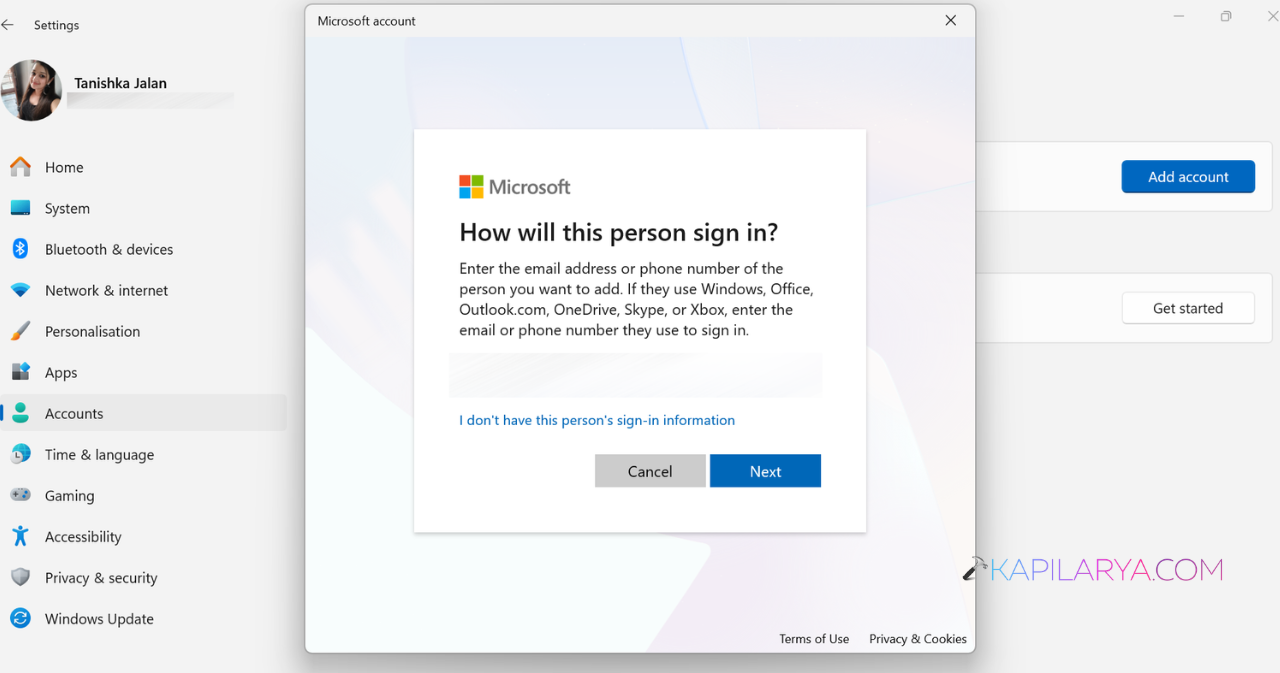 Sign in to the new account